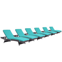 Modway EEI-2430-EXP-TRQ-SET Convene Chaise Outdoor Patio Set of 6 in Espresso Turquoise