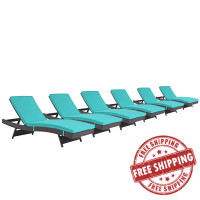 Modway EEI-2430-EXP-TRQ-SET Convene Chaise Outdoor Patio Set of 6 in Espresso Turquoise