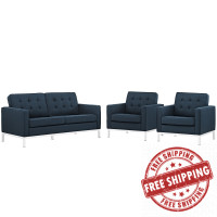 Modway EEI-2438-AZU-SET Loft Living Room Set Fabric Set of 3 in Azure