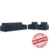 Modway EEI-2439-AZU-SET Loft Living Room Set Fabric Set of 3 in Azure
