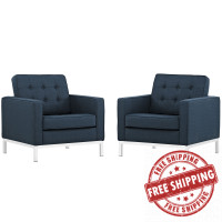 Modway EEI-2440-AZU-SET Loft Armchairs Fabric Set of 2 in Azure