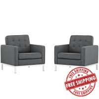 Modway EEI-2440-DOR-SET Loft Armchairs Fabric Set of 2 in Gray