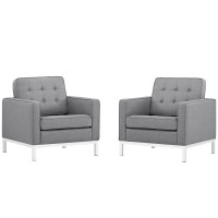 Modway EEI-2440-LGR-SET Loft Armchairs Fabric Set of 2 in Light Gray