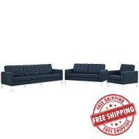 Modway EEI-2441-AZU-SET Loft Living Room Set Fabric Set of 3 in Azure