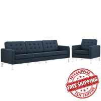 Modway EEI-2443-AZU-SET Loft Living Room Set Fabric Set of 2 in Azure