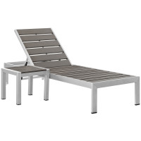 Modway EEI-2465-SLV-GRY-SET Shore 2 Piece Outdoor Patio Aluminum Set in Silver Gray
