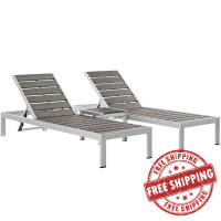 Modway EEI-2466-SLV-GRY-SET Shore 3 Piece Outdoor Patio Aluminum Set in Silver Gray