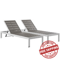 Modway EEI-2467-SLV-GRY-SET Shore Set of 2 Outdoor Patio Aluminum Chaise in Silver Gray