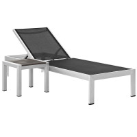 Modway EEI-2470-SLV-BLK-SET Shore 2 Piece Outdoor Patio Aluminum Set in Silver Black