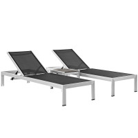 Modway EEI-2471-SLV-BLK-SET Shore 3 Piece Outdoor Patio Aluminum Set in Silver Black