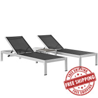 Modway EEI-2471-SLV-BLK-SET Shore 3 Piece Outdoor Patio Aluminum Set in Silver Black