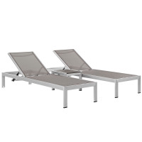 Modway EEI-2471-SLV-GRY-SET Shore 3 Piece Outdoor Patio Aluminum Set in Silver Gray