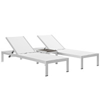 Modway EEI-2471-SLV-WHI-SET Shore 3 Piece Outdoor Patio Aluminum Set in Silver White