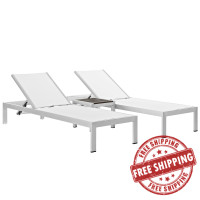 Modway EEI-2471-SLV-WHI-SET Shore 3 Piece Outdoor Patio Aluminum Set in Silver White