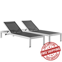 Modway EEI-2472-SLV-BLK-SET Shore Set of 2 Outdoor Patio Aluminum Chaise in Silver Black