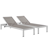 Modway EEI-2472-SLV-GRY-SET Shore Set of 2 Outdoor Patio Aluminum Chaise in Silver Gray