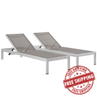 Modway EEI-2472-SLV-GRY-SET Shore Set of 2 Outdoor Patio Aluminum Chaise in Silver Gray