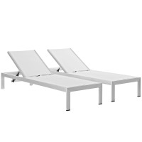 Modway EEI-2472-SLV-WHI-SET Shore Set of 2 Outdoor Patio Aluminum Chaise in Silver White