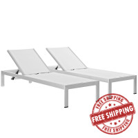 Modway EEI-2472-SLV-WHI-SET Shore Set of 2 Outdoor Patio Aluminum Chaise in Silver White