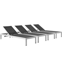 Modway EEI-2473-SLV-BLK-SET Shore Set of 4 Outdoor Patio Aluminum Chaise in Silver Black