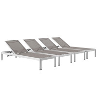 Modway EEI-2473-SLV-GRY-SET Shore Set of 4 Outdoor Patio Aluminum Chaise in Silver Gray