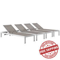 Modway EEI-2473-SLV-GRY-SET Shore Set of 4 Outdoor Patio Aluminum Chaise in Silver Gray