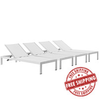Modway EEI-2473-SLV-WHI-SET Shore Set of 4 Outdoor Patio Aluminum Chaise in Silver White