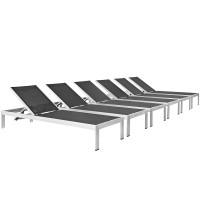 Modway EEI-2474-SLV-BLK-SET Shore Set of 6 Outdoor Patio Aluminum Chaise in Silver Black