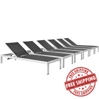 Modway EEI-2474-SLV-BLK-SET Shore Set of 6 Outdoor Patio Aluminum Chaise in Silver Black