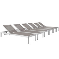 Modway EEI-2474-SLV-GRY-SET Shore Set of 6 Outdoor Patio Aluminum Chaise in Silver Gray