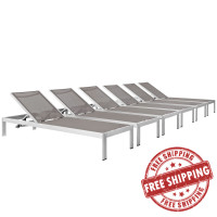 Modway EEI-2474-SLV-GRY-SET Shore Set of 6 Outdoor Patio Aluminum Chaise in Silver Gray
