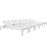 Modway EEI-2474-SLV-WHI-SET Shore Set of 6 Outdoor Patio Aluminum Chaise in Silver White