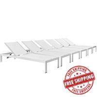Modway EEI-2474-SLV-WHI-SET Shore Set of 6 Outdoor Patio Aluminum Chaise in Silver White