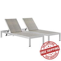 Modway EEI-2477-SLV-GRY-SET Shore Set of 2 Outdoor Patio Aluminum Chaise in Silver Gray