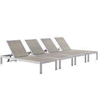 Modway EEI-2478-SLV-GRY-SET Shore Set of 4 Outdoor Patio Aluminum Chaise in Silver Gray