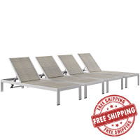 Modway EEI-2478-SLV-GRY-SET Shore Set of 4 Outdoor Patio Aluminum Chaise in Silver Gray