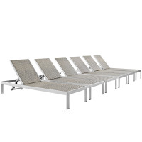 Modway EEI-2479-SLV-GRY-SET Shore Set of 6 Outdoor Patio Aluminum Chaise in Silver Gray