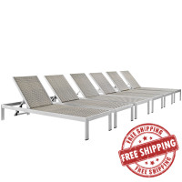 Modway EEI-2479-SLV-GRY-SET Shore Set of 6 Outdoor Patio Aluminum Chaise in Silver Gray