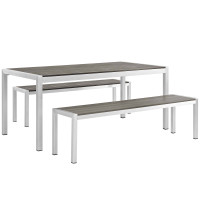 Modway EEI-2480-SLV-GRY-SET Shore 3 Piece Outdoor Patio Aluminum Dining Set