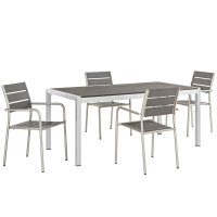 Modway EEI-2481-SLV-GRY-SET Shore 5 Piece Outdoor Patio Aluminum Dining Set in Silver Gray