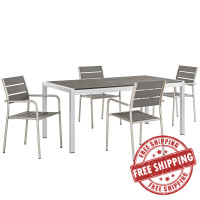 Modway EEI-2481-SLV-GRY-SET Shore 5 Piece Outdoor Patio Aluminum Dining Set in Silver Gray