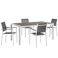 Modway EEI-2483-SLV-BLK-SET Shore 5 Piece Outdoor Patio Aluminum Dining Set in Silver Black