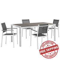 Modway EEI-2483-SLV-BLK-SET Shore 5 Piece Outdoor Patio Aluminum Dining Set in Silver Black