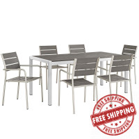 Modway EEI-2484-SLV-GRY-SET Shore 7 Piece Outdoor Patio Aluminum Dining Set