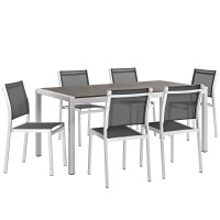 Modway EEI-2485-SLV-BLK-SET Shore 7 Piece Outdoor Patio Aluminum Dining Set in Silver Black