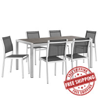 Modway EEI-2485-SLV-BLK-SET Shore 7 Piece Outdoor Patio Aluminum Dining Set in Silver Black