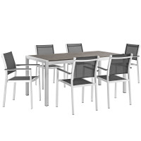 Modway EEI-2486-SLV-BLK-SET Shore 7 Piece Outdoor Patio Aluminum Dining Set in Silver Black