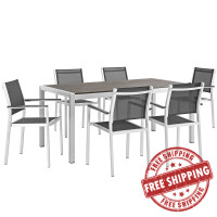 Modway EEI-2486-SLV-BLK-SET Shore 7 Piece Outdoor Patio Aluminum Dining Set in Silver Black