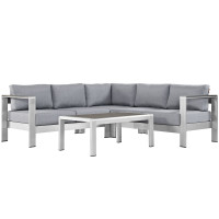 Modway EEI-2559-SLV-GRY Shore 4 Piece Outdoor Patio Aluminum Sectional Sofa Set In Silver Gray