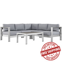 Modway EEI-2559-SLV-GRY Shore 4 Piece Outdoor Patio Aluminum Sectional Sofa Set In Silver Gray